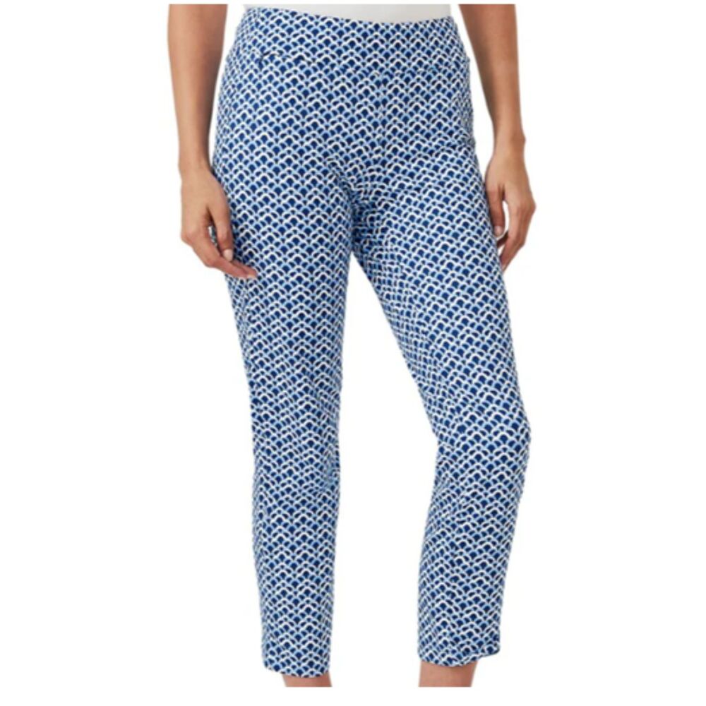 J.McLaughlin Lexi Cropped Pants Blue White Greek Key Geometric Print S Pull-On